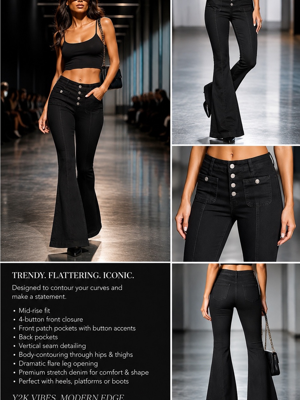 BRAND NEW Mid-Rise Black Flare Jeans — Classic Black